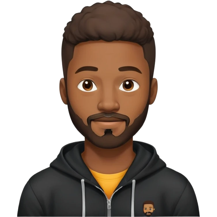 African yound man in his late 20s with a wink and  full short boxed beard and moutache , and a low cut hair, black hoody emoji