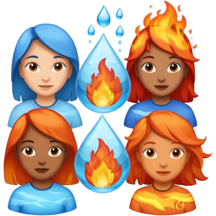 Generate 5 girls represented as 5 natural elements one fire , water , sky ,air , water emoji