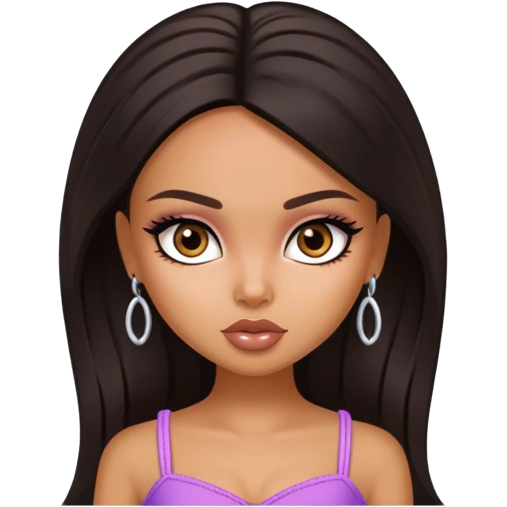 straight dark hair, dark brown eyes, pretty bratz baddie emoji