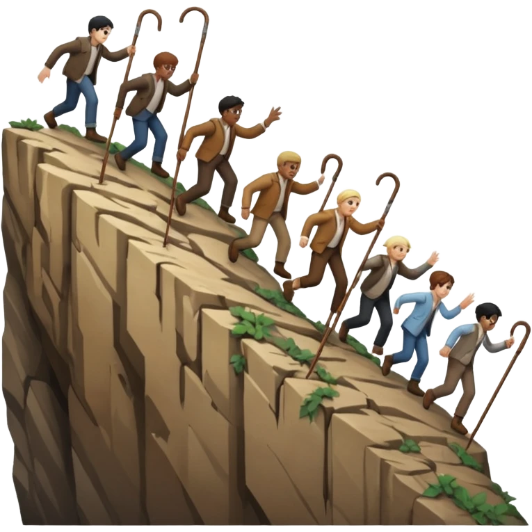 the blind leading the blind off a cliff with seeing canes  emoji