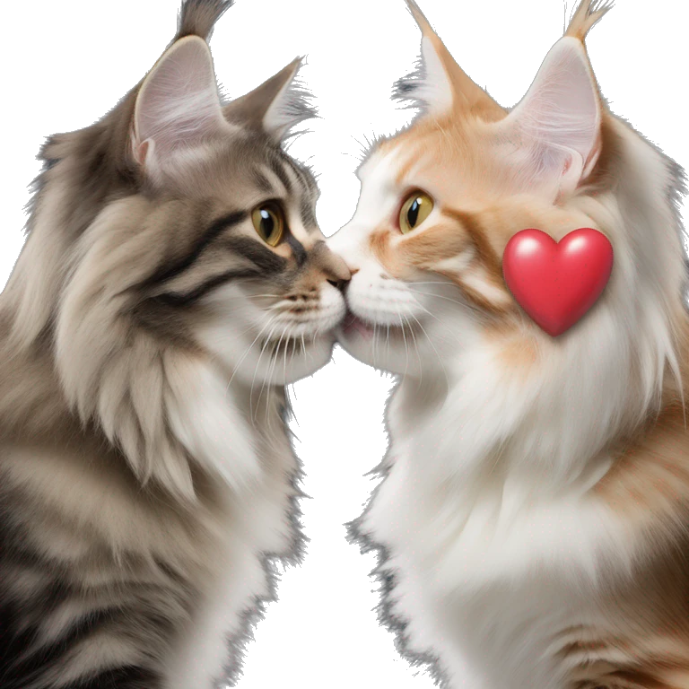 Two Maine coons of different colours kissing with one love heart in front   emoji