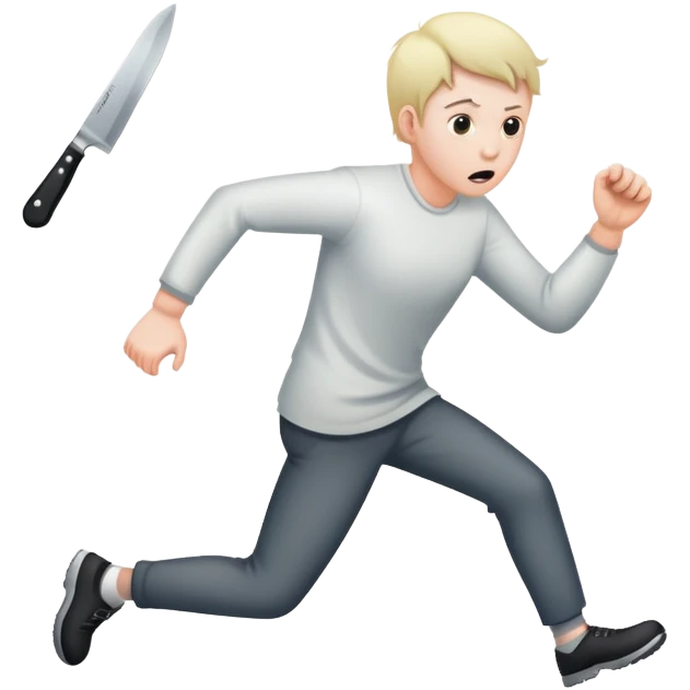 Frightened person sprinting away from a shadow with a knife emoji