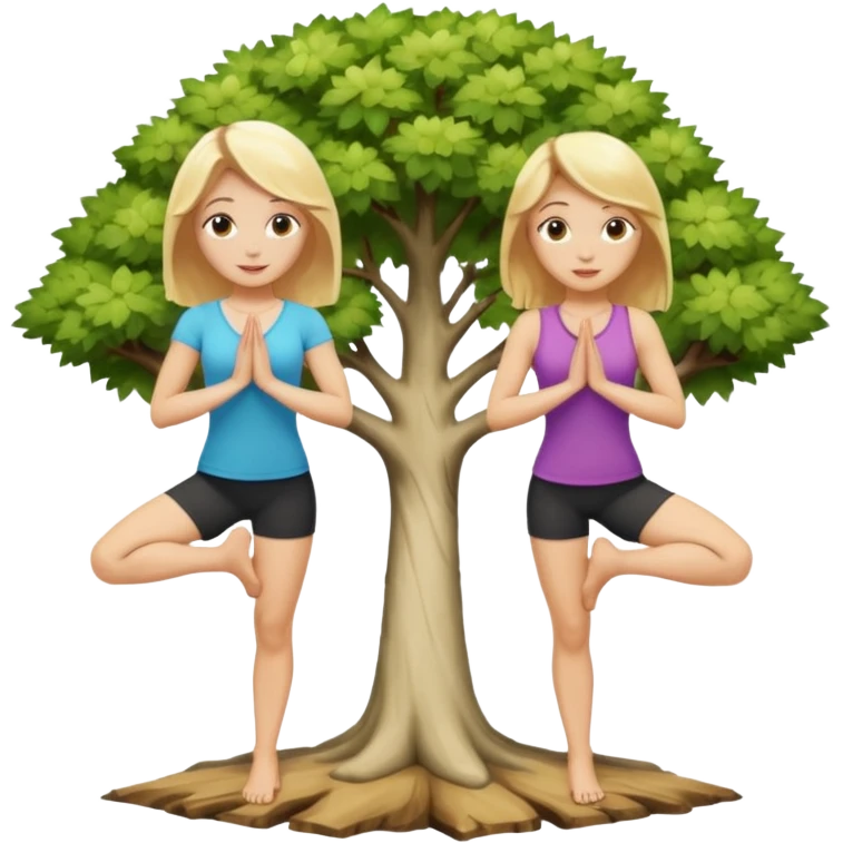 Two women doing yoga in tree pose  both blonde  emoji