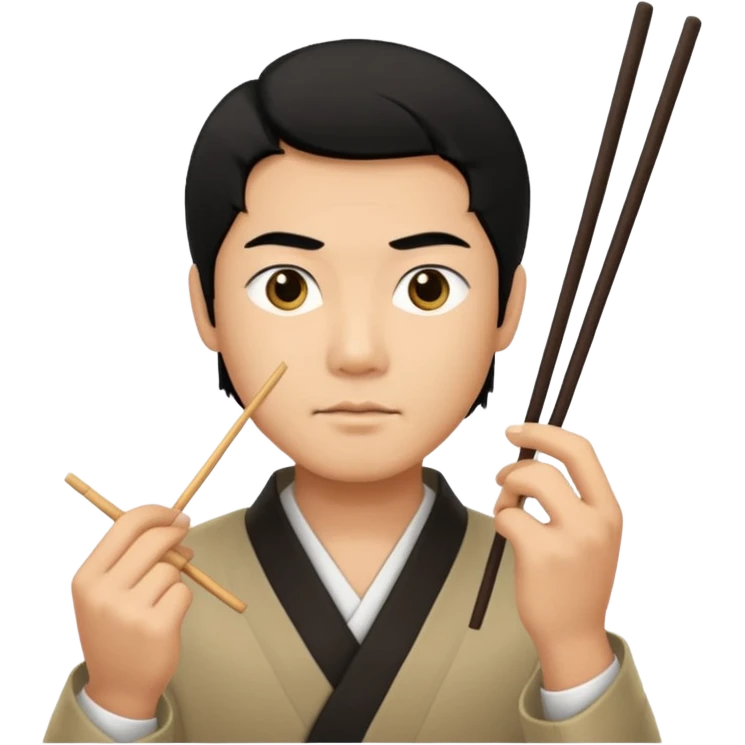 Asian man with really small eyes holding chopsticks emoji