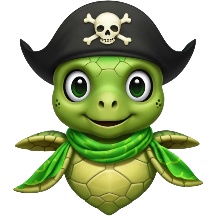 cute sea turtle wearing a lime pirate skull scarf emoji
