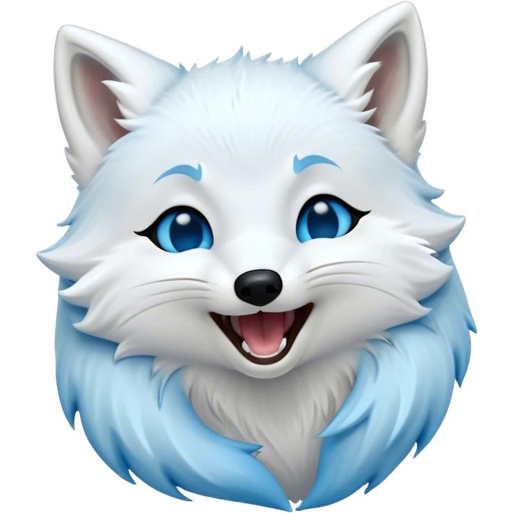 Cinematic Cute Yawning Arctic Fox Portrait Emoji, Head tilted slightly with a dramatic, wide-open yawn, showcasing a soft, downy white Fur with subtle icy blue accents and gently drooping ears, round eyes barely open in drowsy contentment, Simplified yet irresistibly adorable features, highly detailed, glowing with a soft, cozy glow, high shine, relaxed yet expressive, stylized with a touch of arctic whimsy, bright and endearing, soft glowing outline, capturing the essence of a sleepy yet affectionate arctic fox, so drowsy it feels like it could stretch out of the screen and curl up for a nap! emoji