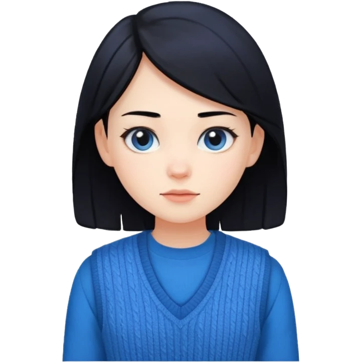 make a girl hair short black and wear bunny skin pale ok and wear Sweater vests blue and make little bit a younger emoji