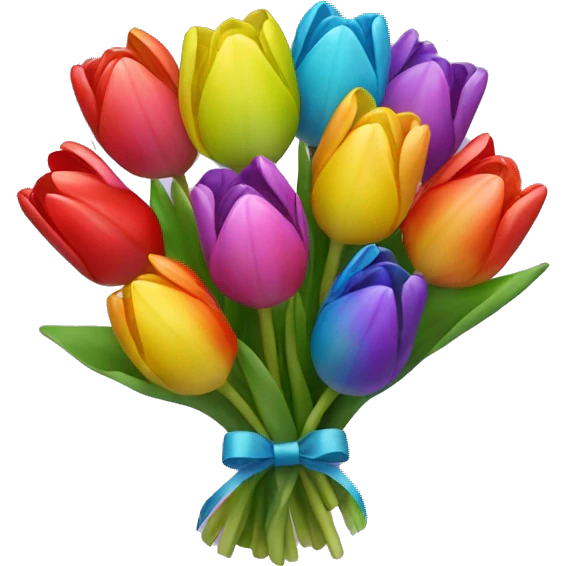 Bouquet of rainbow tulips with a bow emoji