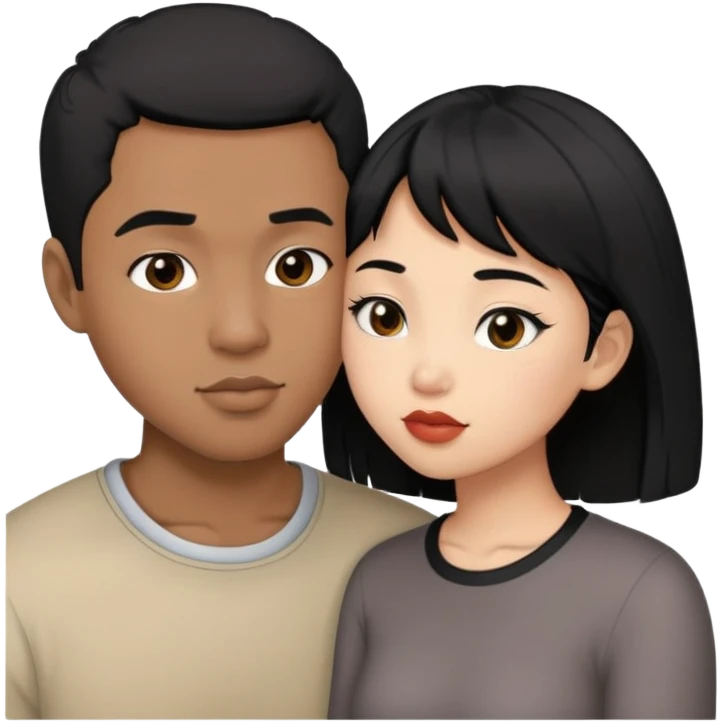 Light skin black man with short black hair kissing asian girl with black hair emoji