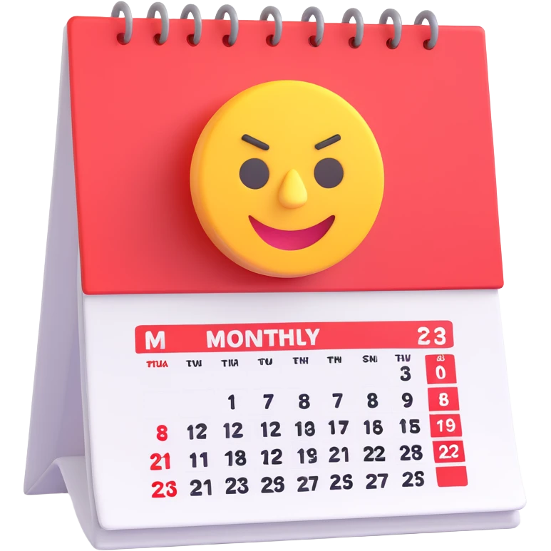 3D emoji of a monthly calendar with a bold red target icon in the corner emoji