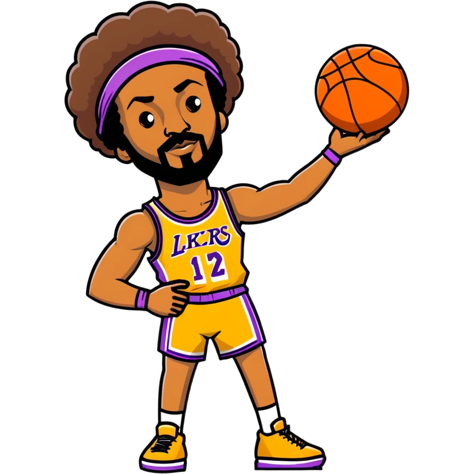 Wilt Chamberlain basketball player, tall, afro, headband, holding basketball emoji