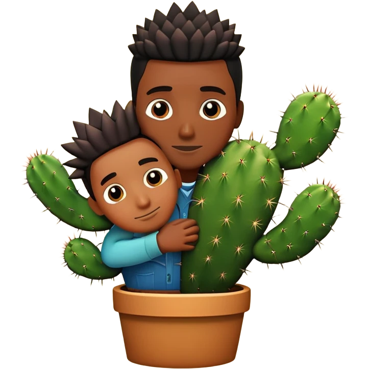 black man hugging cactus emoji