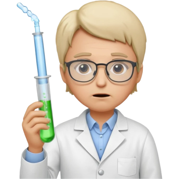 Frowns with Glasses,  Disappointed Scientist: Lab coat, thin glasses, holding test tube, upset expression
 emoji