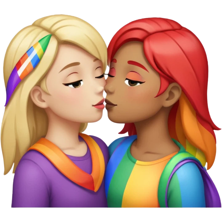 Two girls kissing with the gay pride behind  emoji