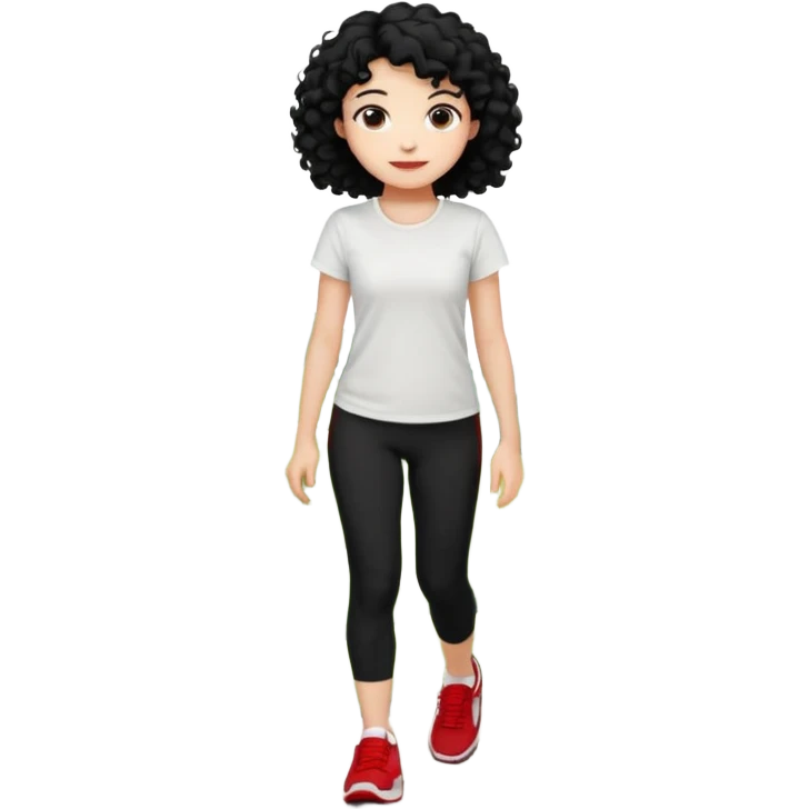 generate a pretty bratz fair skinned girl with curly black hair wearing a white tshirt trekking on a hill with red sneakers on and black leggings. Show HILLS around her emoji