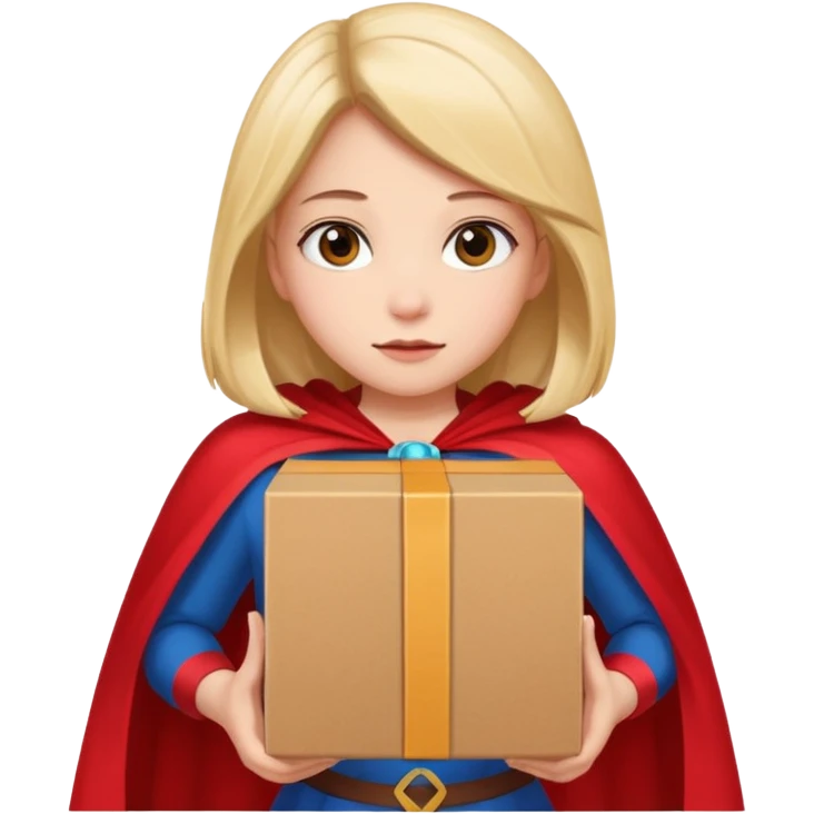 generate me a girl with a cape lifting a box that is filled with discrimination emoji