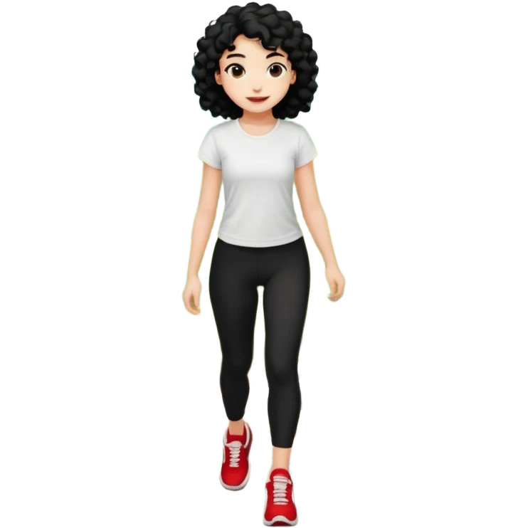 generate a pretty bratz fair skinned girl with curly black hair wearing a white tshirt trekking on a hill road with red sneakers on and black leggings.  Put a hill behind her emoji