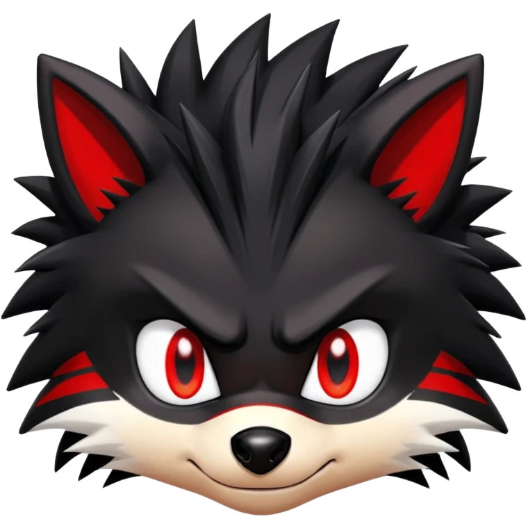 Shadow the Hedgehog with black fur, red stripes, white chest fur, and red eyes emoji