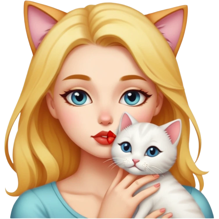 A pretty alternative woman kissing a kitty on the forehead so tenderly emoji