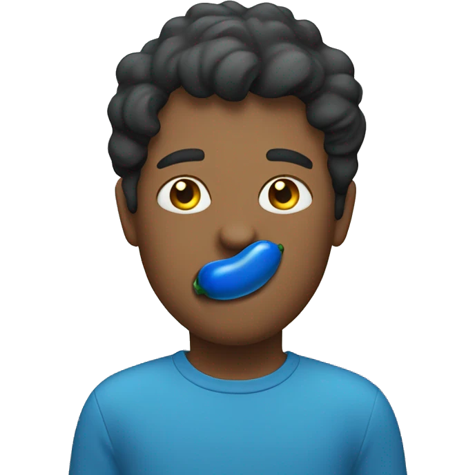 person with a blue pickle in their mouth emoji