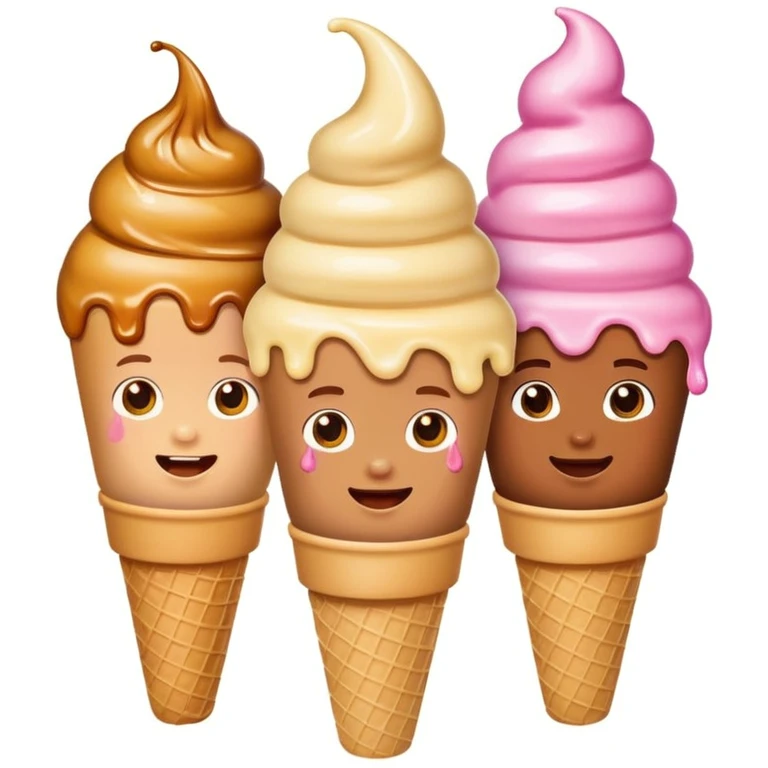 happy children with melting ice cream cones emoji