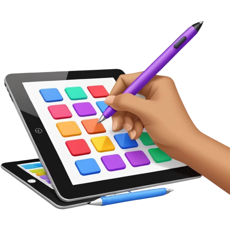 A hand having a digital pen drawing colorful rectangules on a tablet emoji