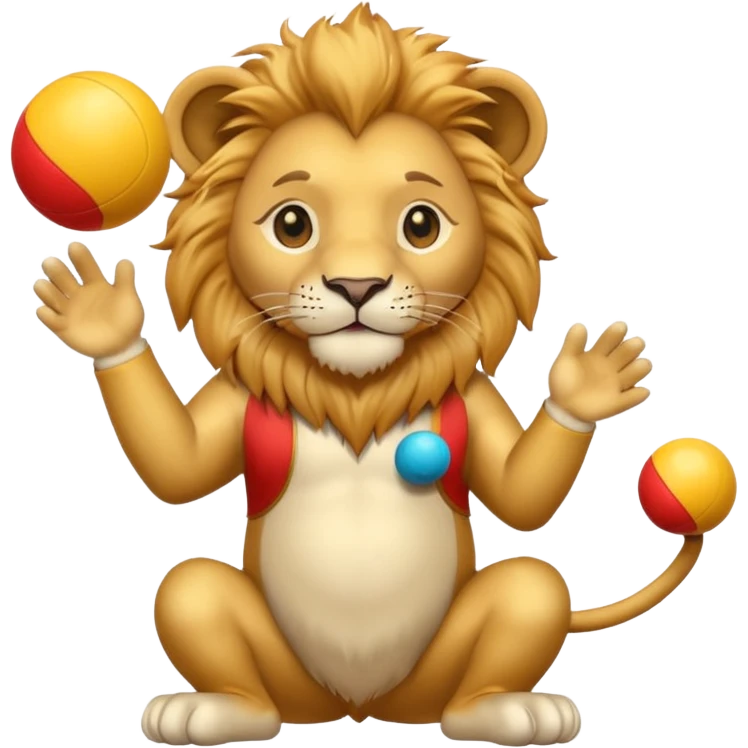 a Circus cute lion juggling two metal ball emoji