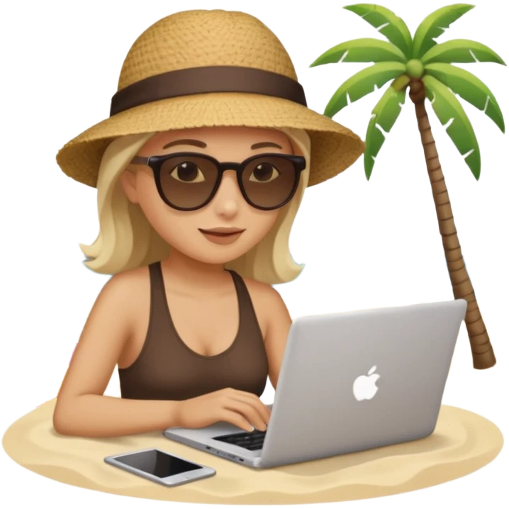 person neutral am laptop und im hintergrund einen strand emoji