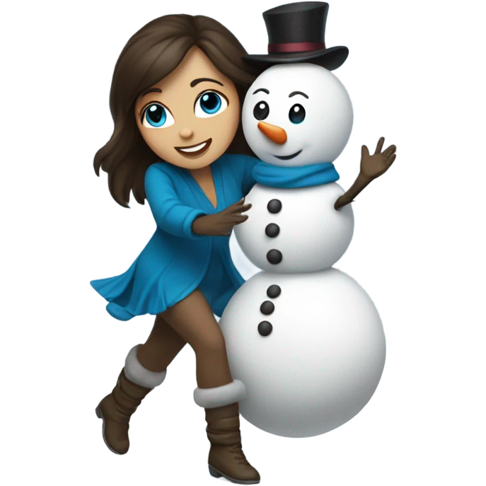 Blue-eyed brunette dancing with snowman emoji