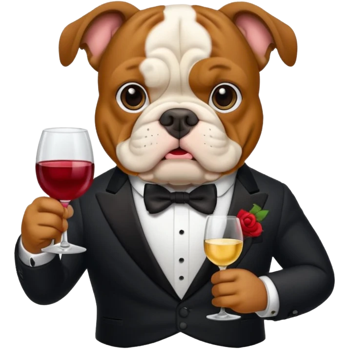 Bulldog wearing a tux holding a wine glass emoji