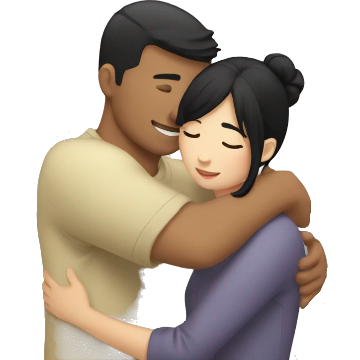 hug to blonde woman and black hair asian man emoji