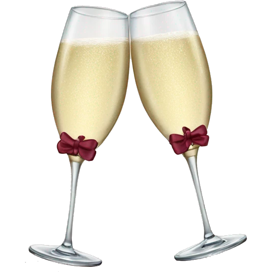 Two glasses of champagne cheering with burgundy bows emoji
