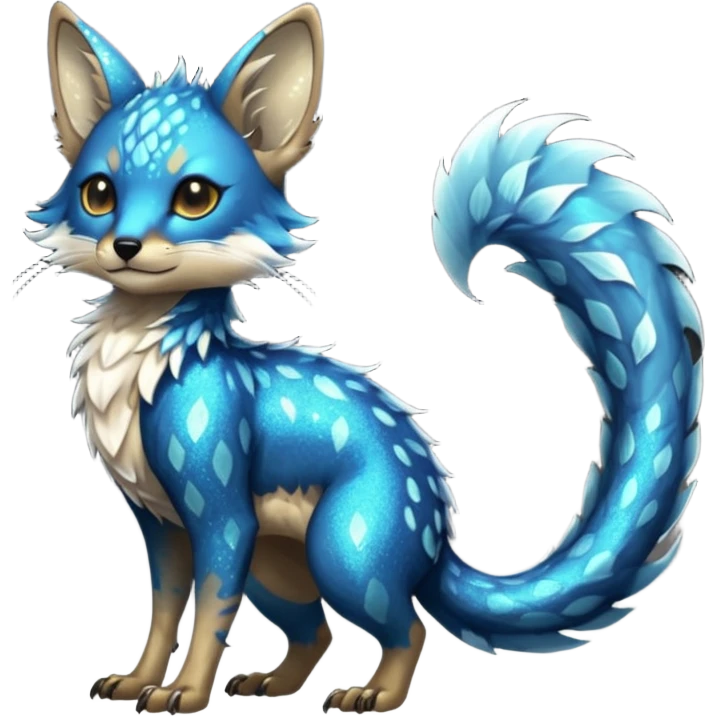 Feral Rare Fantasy cool handsome badass  sparkly shiny Vernid-Trico-species by LiLaiRa, random markings, tufted tail, tufted ears, full body emoji
