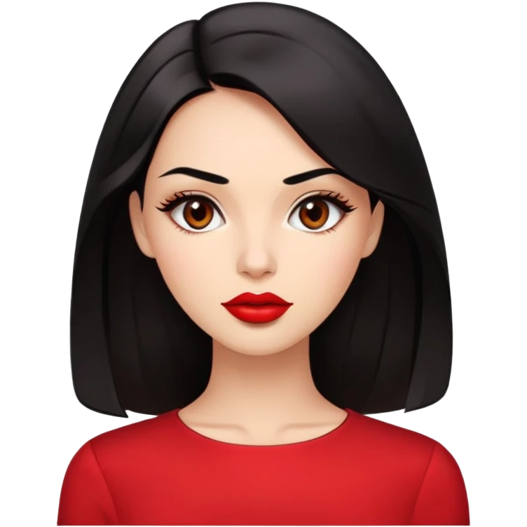 Glamorous young woman with defined features, expressive brown eyes, full lips with red lipstick, light brown complexion, sleek black hair, wearing a red blouse emoji