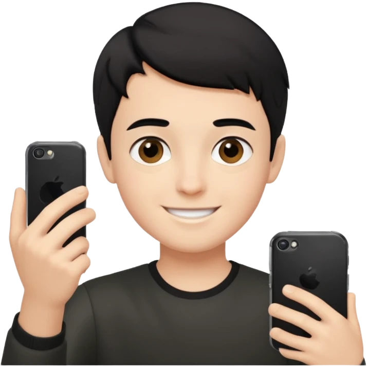 generate a pretty bratz fair skinned boy with short black hair taking a selfie emoji