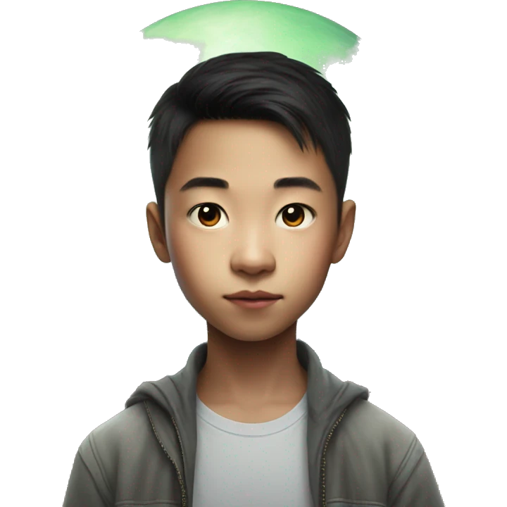 young chinese boy with huge planets emoji