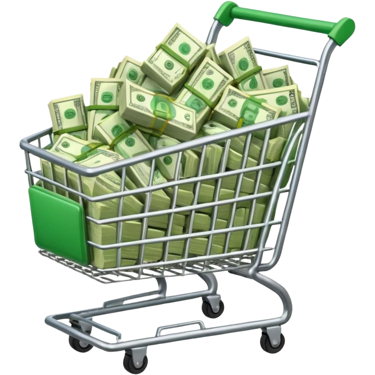 Сделай продуктовую тележку наполненную огромной кучей денег emoji