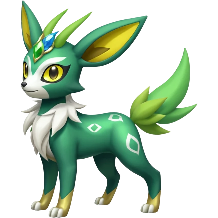 Shiny 4-legged Electrike-Virizion-Zygarde-Leafeon-Skiddo-Sprigatito-fusion, full body emoji