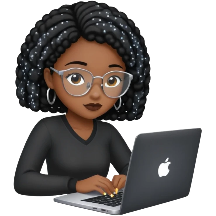black pretty girl working hard with sparkles on laptop "Working hard with ✨" spelled out  emoji