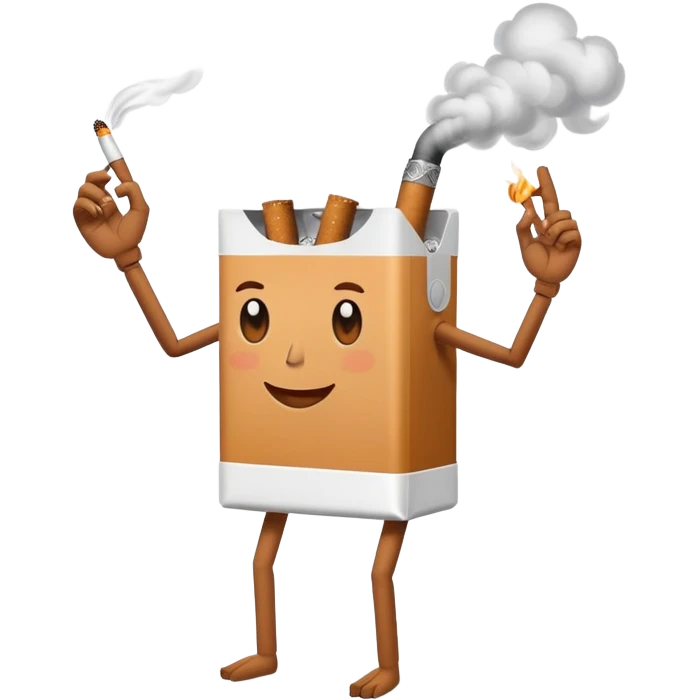 Tobacco pack with arms and legs smoking a cigarette  emoji