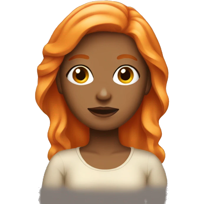 Tan girl with orange hair shopping online on macbooo emoji