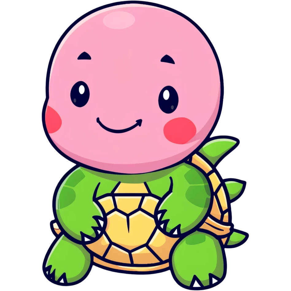 cute plushie turtle with light pink skin, round head, and red shell, smooth skin texture emoji