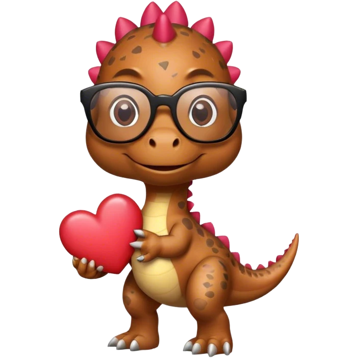 dinosaur in glasses holding hearts emoji