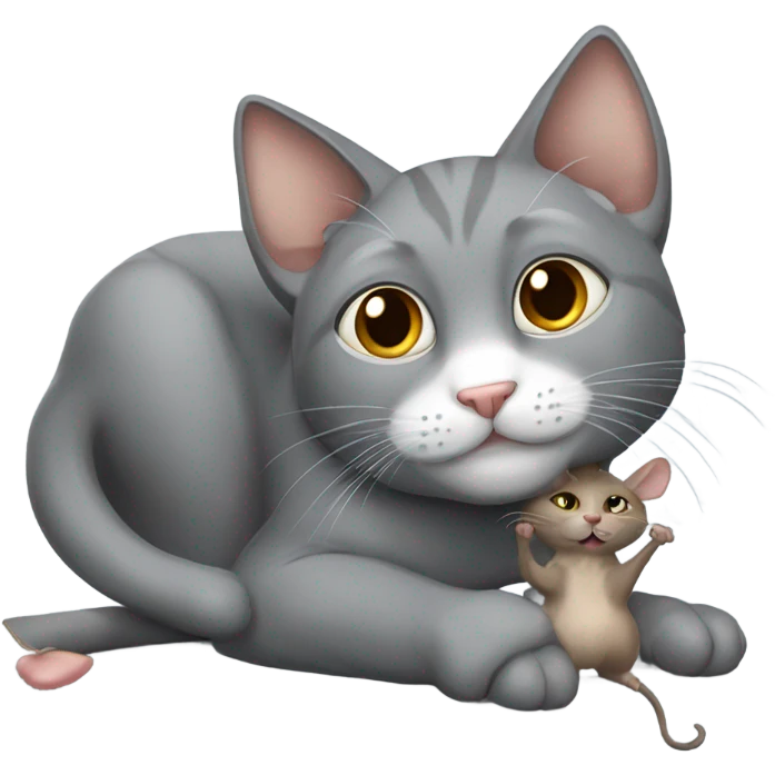grey cat holding a brown mouse  emoji