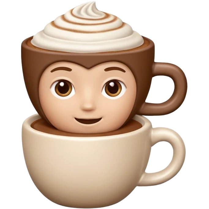 A 3D cartoon cappuccino cup with thick milk foam and light cocoa dust, no saucer, smooth ceramic texture, warm soft lighting, Memoji-style. emoji