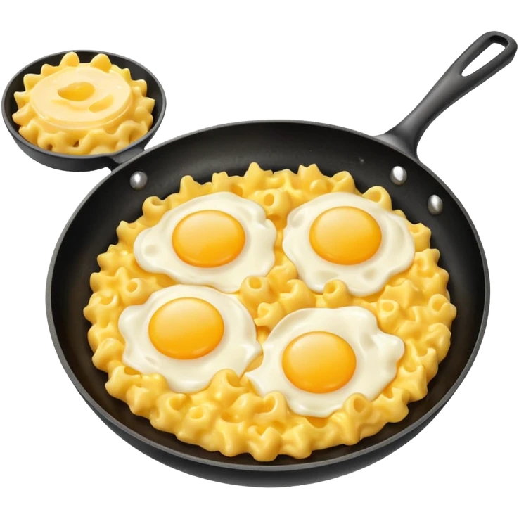 Fried Scrambled eggs and Mac and cheese on a frying pan emoji