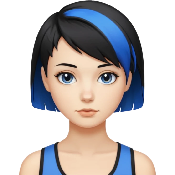 frau freche extreme schwarze Kurzhaarfrisur eine Seite wirklich fast keine Haare andere Seite mit blauer Strähne emoji