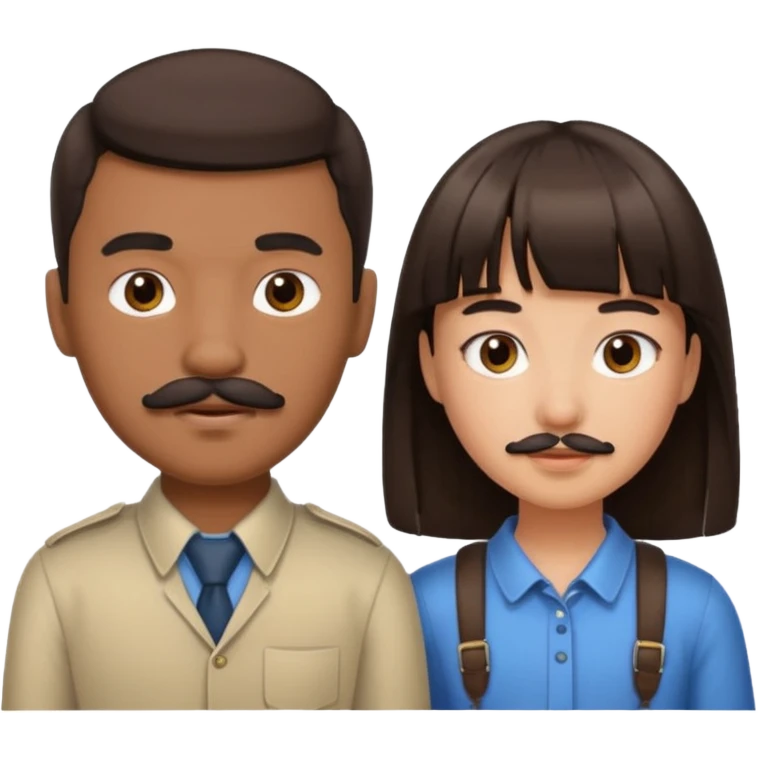boy with mustache and girl with bangs and dark straight hair emoji
