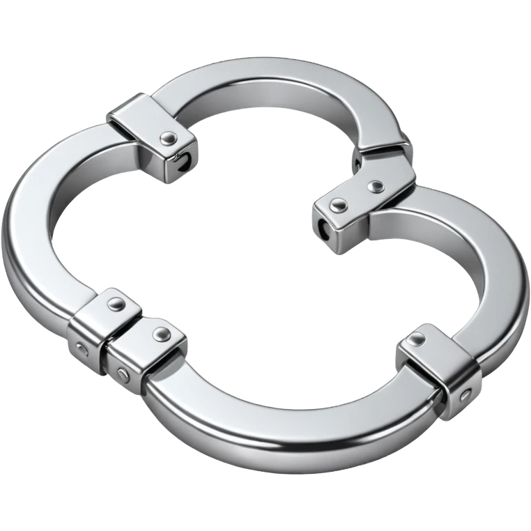 A pair of elegant handcuffs emoji made of silver chrome, smooth rounded design, glossy metallic reflections, luxury fetish aesthetic, minimal iOS emoji style, centered, clean white background emoji