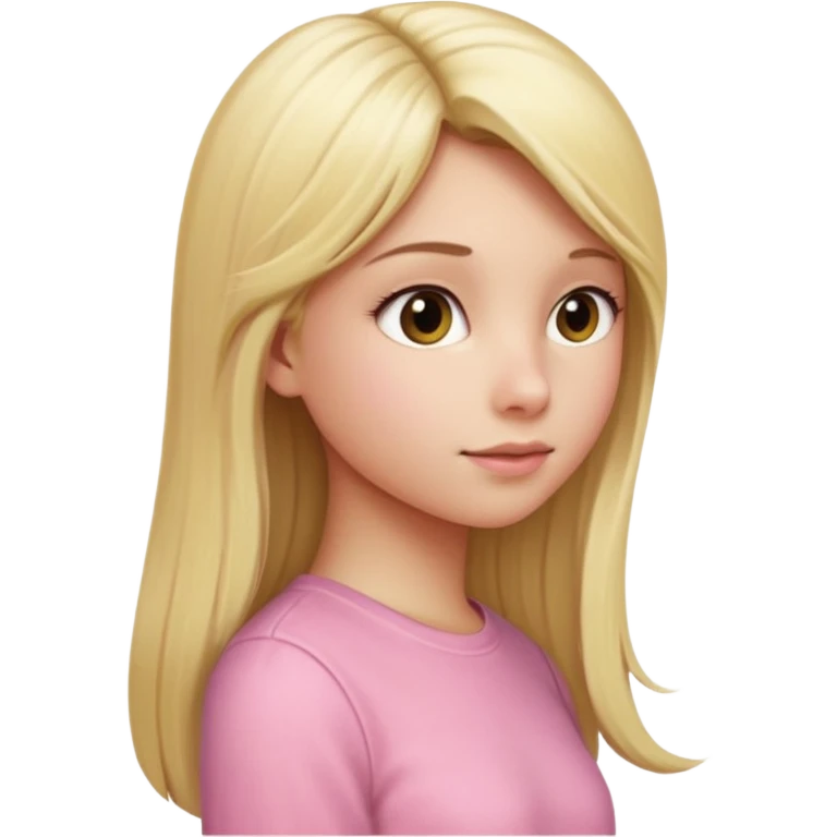 girl in light pink clothes, blonde with long straight hair, side view, apple emoji style, variation 4 emoji